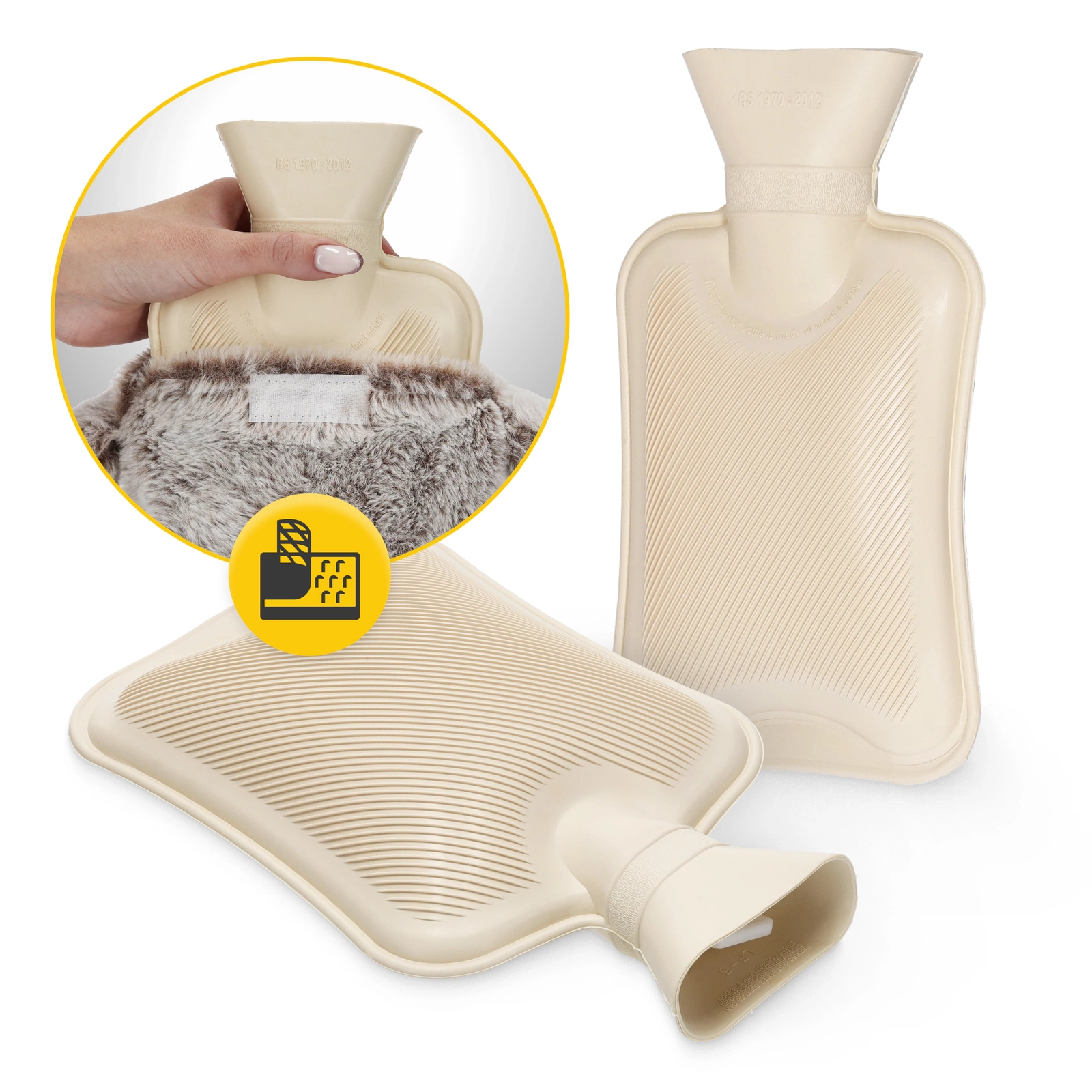 4Fizjo Kids Hot Water Bottle with Plush Sloth Cover, 0.75L, Beige