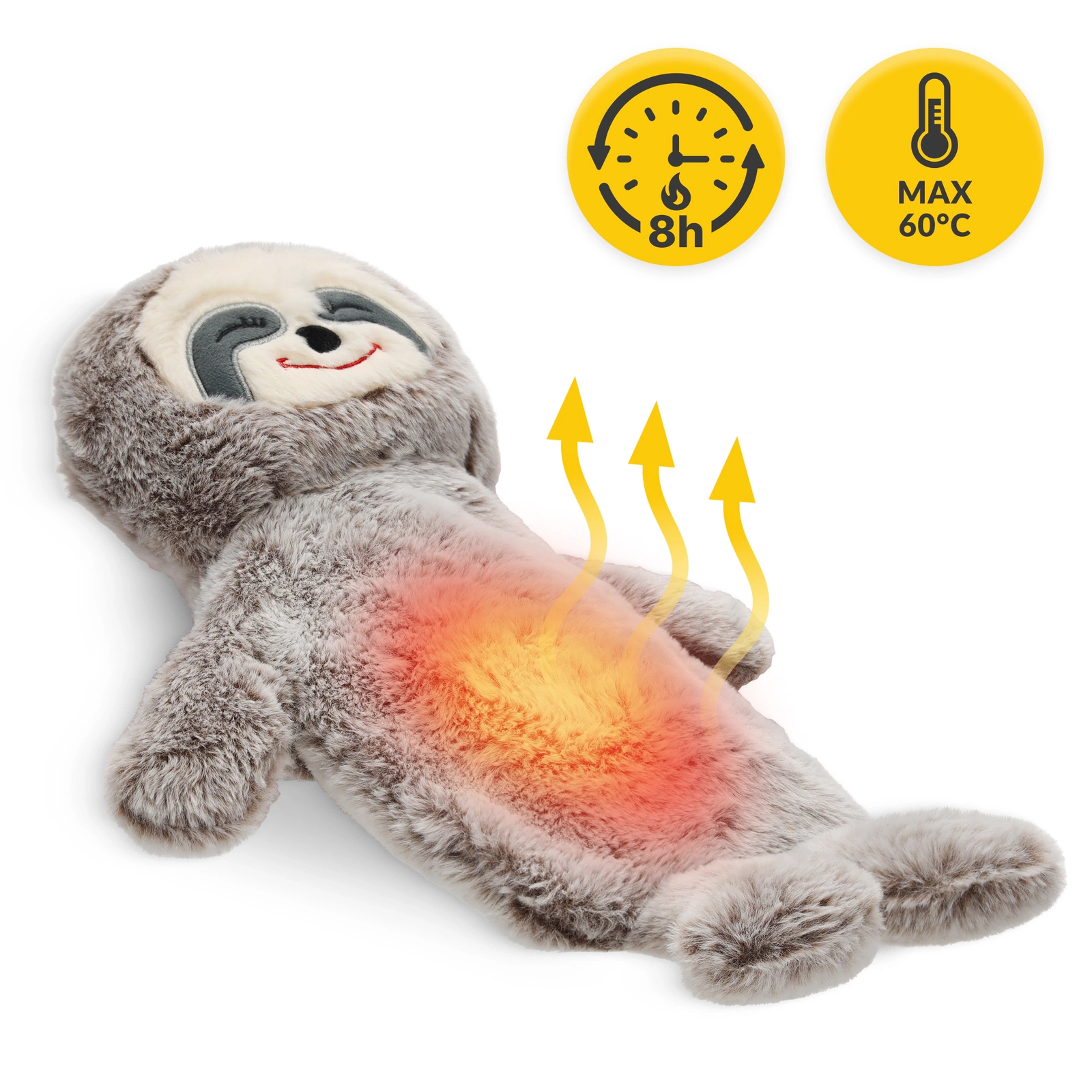 4Fizjo Kids Hot Water Bottle with Plush Sloth Cover, 0.75L, Beige