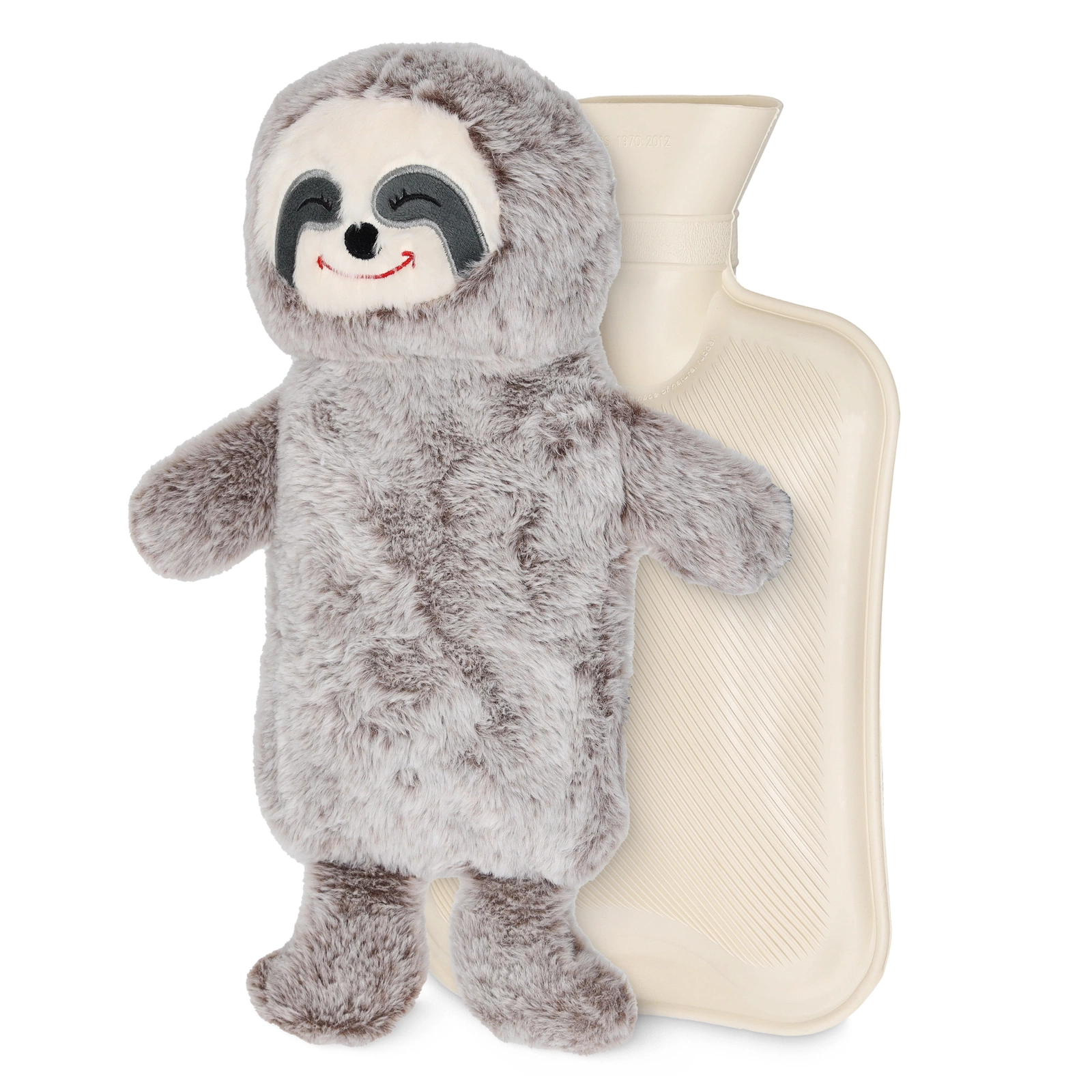 4Fizjo Kids Hot Water Bottle with Plush Sloth Cover, 0.75L, Beige