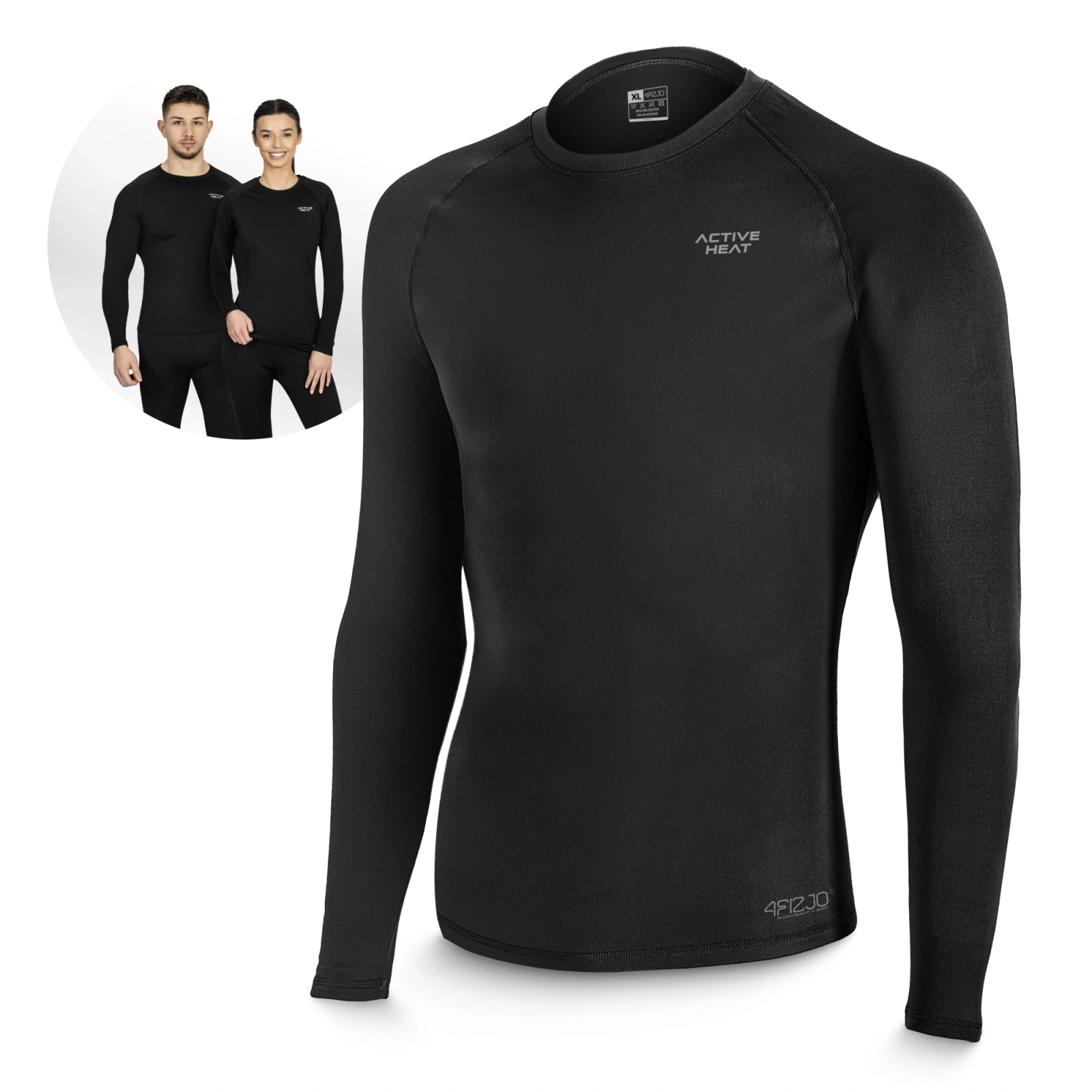 4FIZJO Unisex Thermal Long Sleeve Shirt Base Layer, Black, XL
