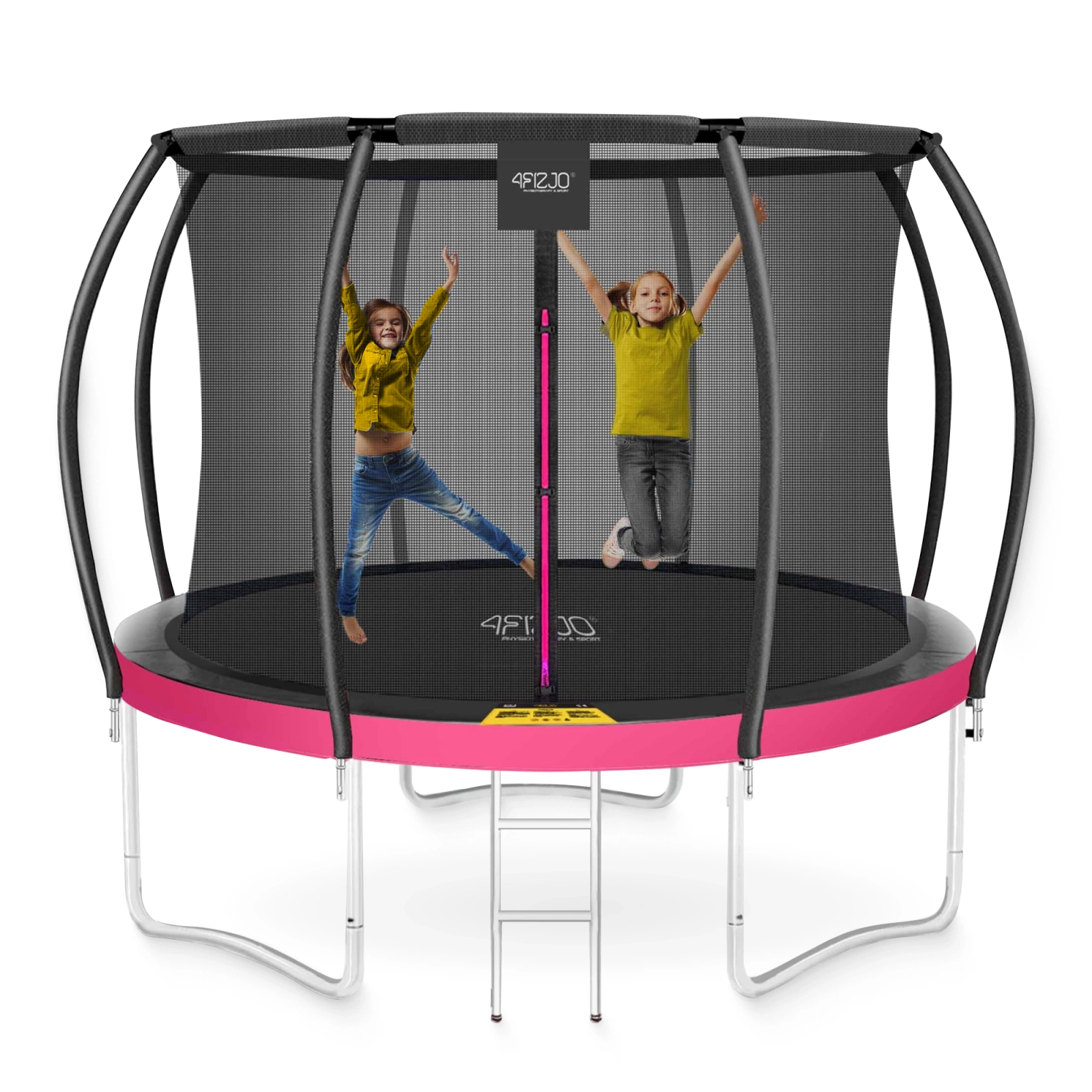 4Fizjo PRO dārza batuts bērniem ar drošības tīklu, 312 cm (10FT), rozā/melns
