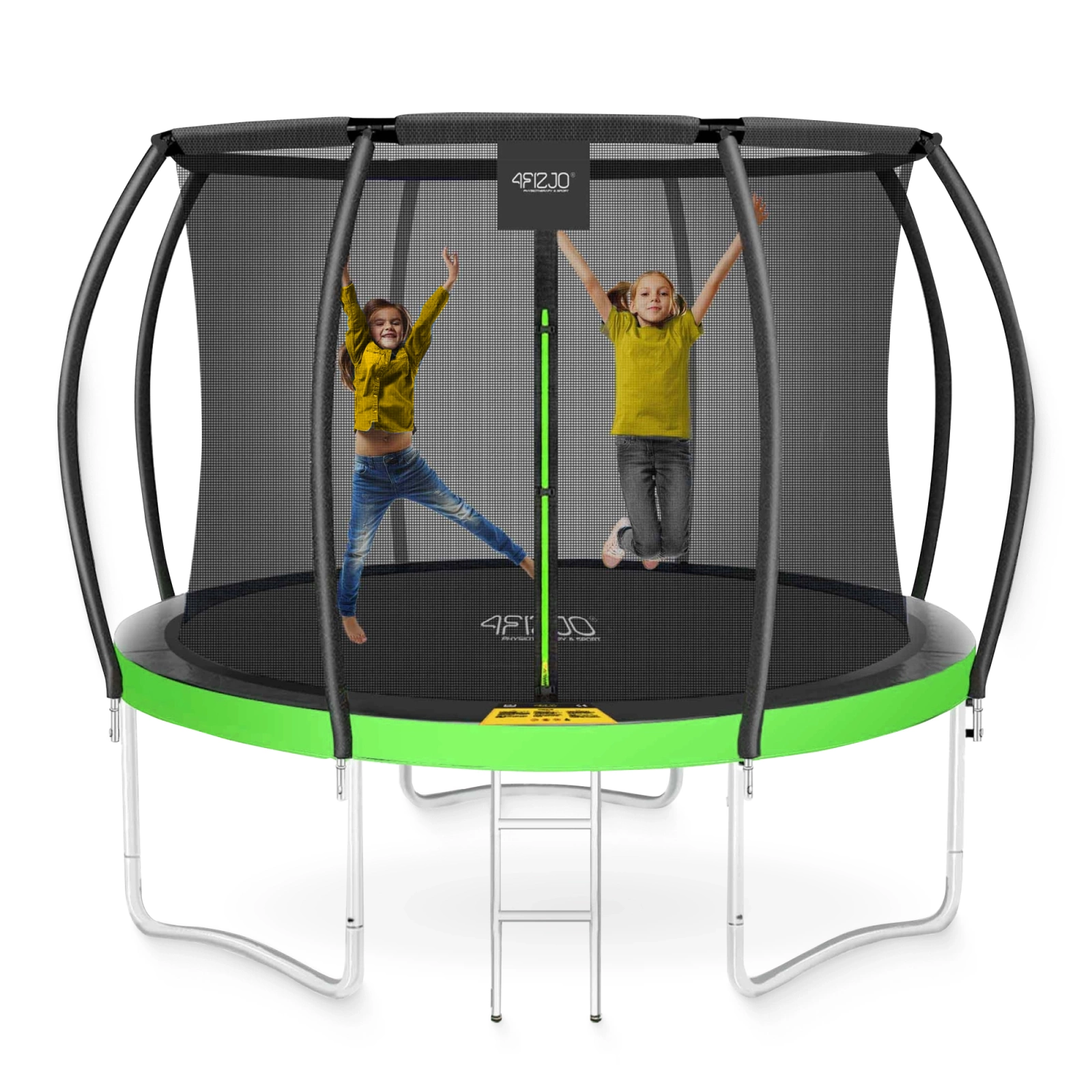 4Fizjo PRO bērnu dārza batuts ar aizsargtīklu, 312 cm (10FT), zaļš/melns