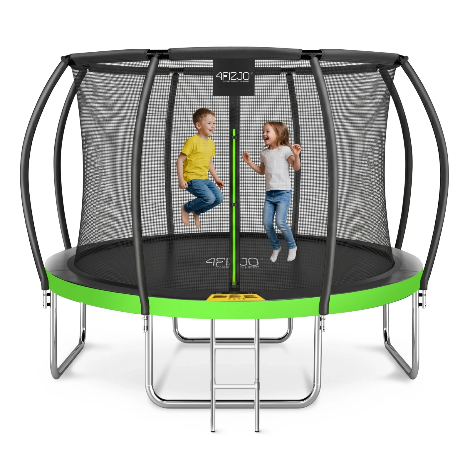 4Fizjo 1219 PRO bērnu dārza batuts ar aizsargtīklu, 374 cm (12FT), zaļš/melns