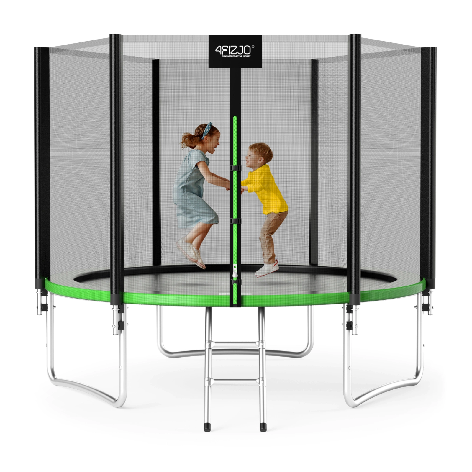 4Fizjo CLASSIC 312 cm (10 FT) dārza batuts ar aizsargtīklu, zaļš/melns
