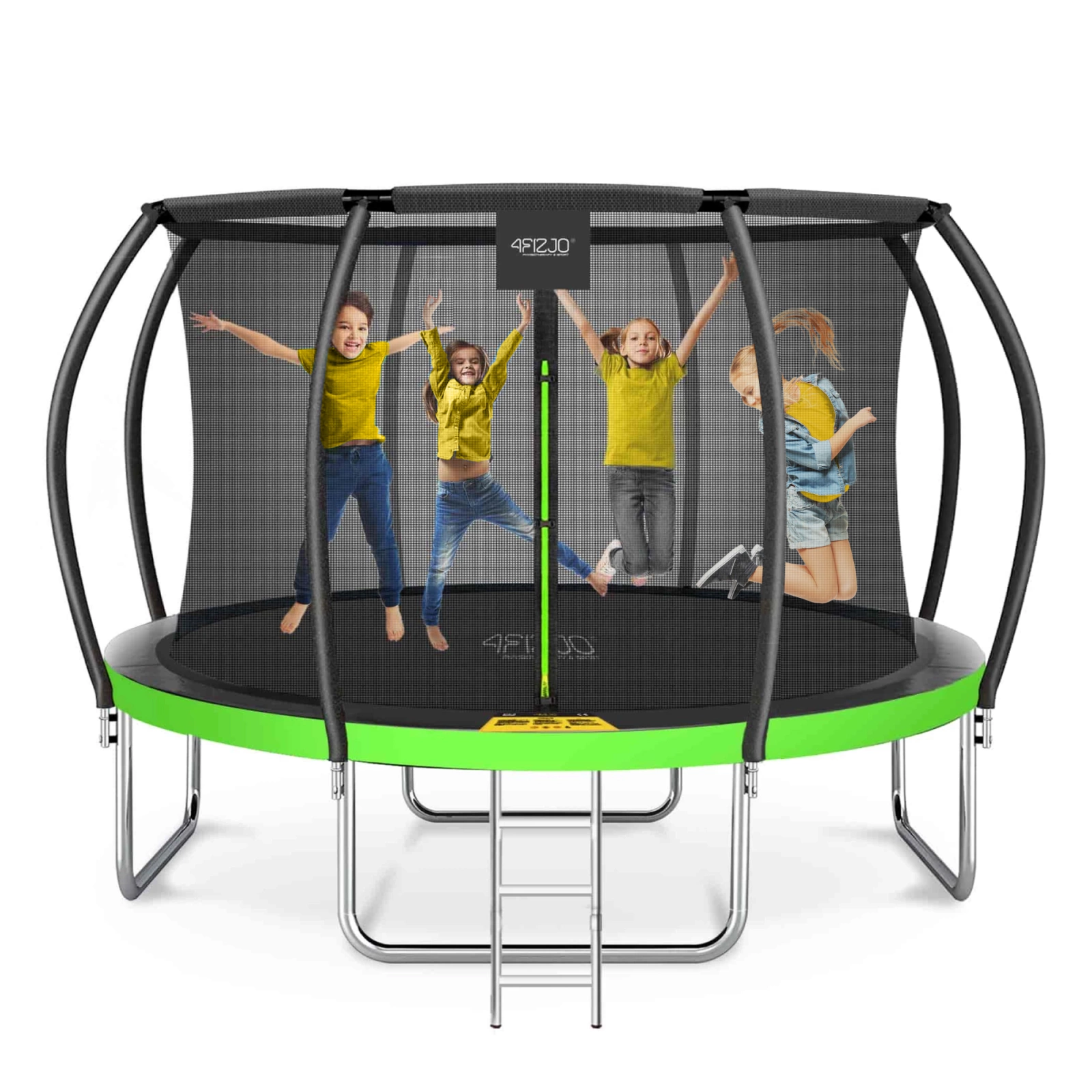 4Fizjo PRO bērnu dārza batuts ar aizsargtīklu, 435 cm (14FT), zaļš/melns