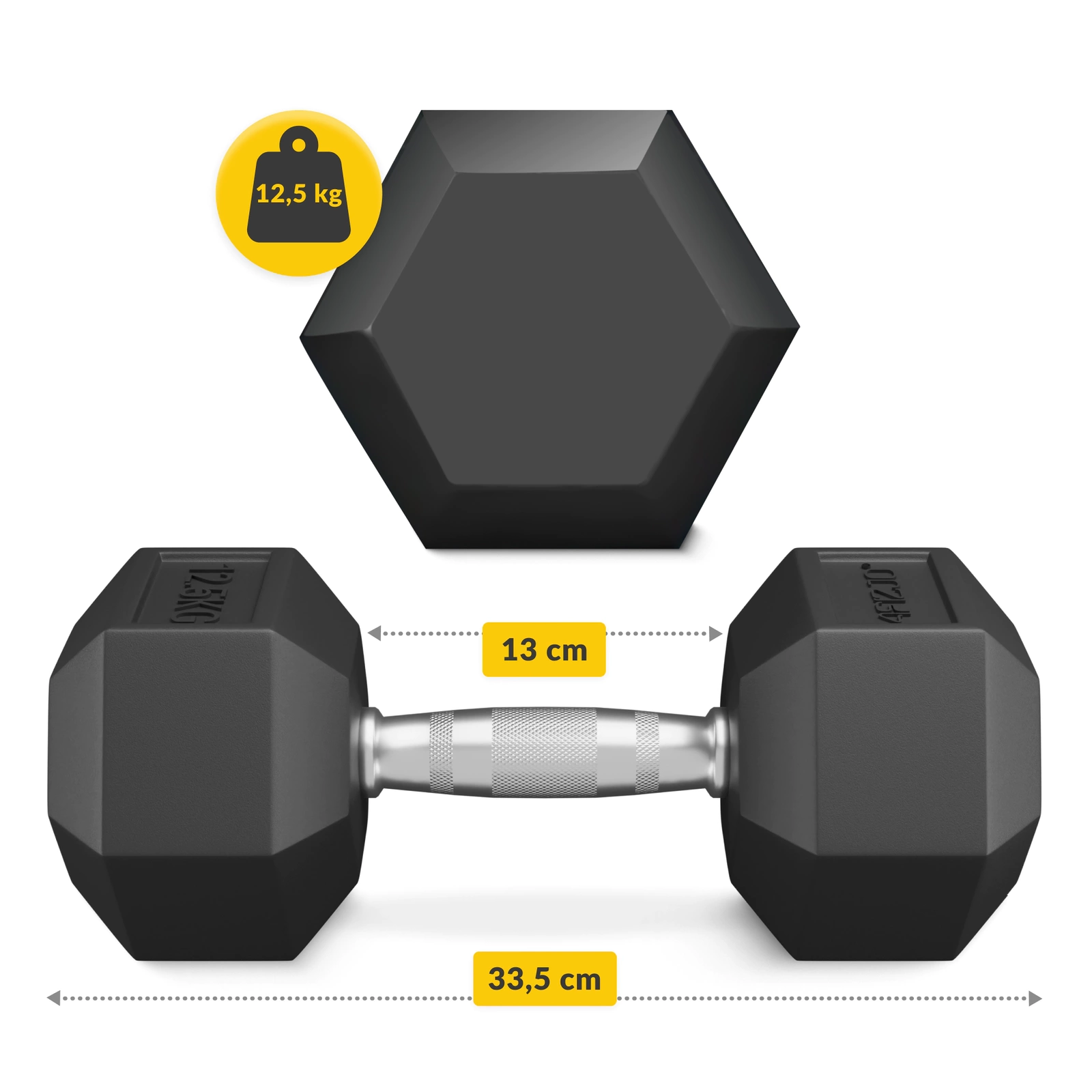 4Fizjo HEX tērauda hantele, 12.5 kg, melna