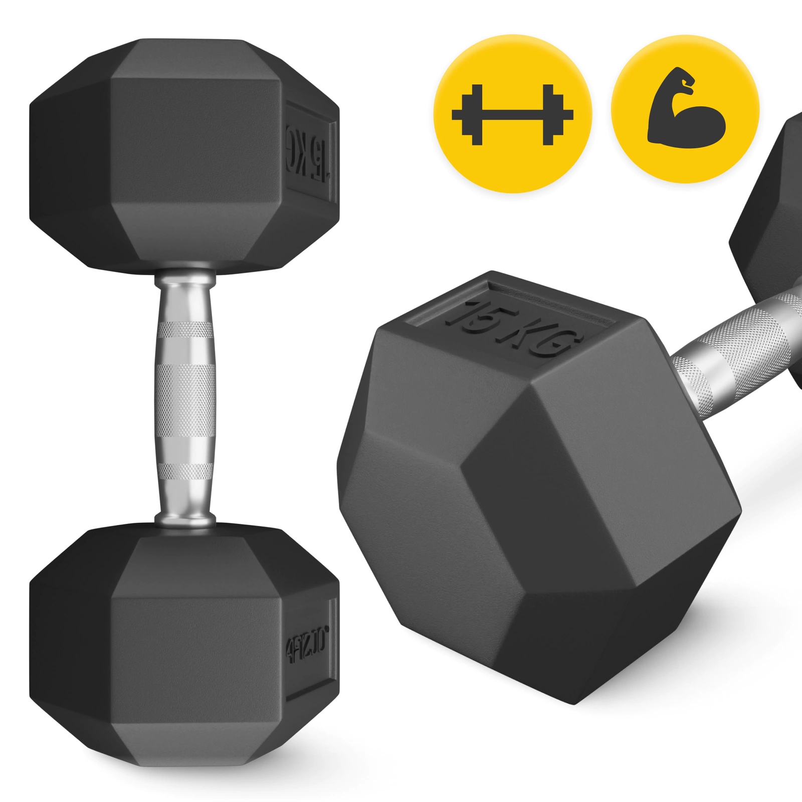4Fizjo HEX gumēta tērauda hantele 15 kg, melna