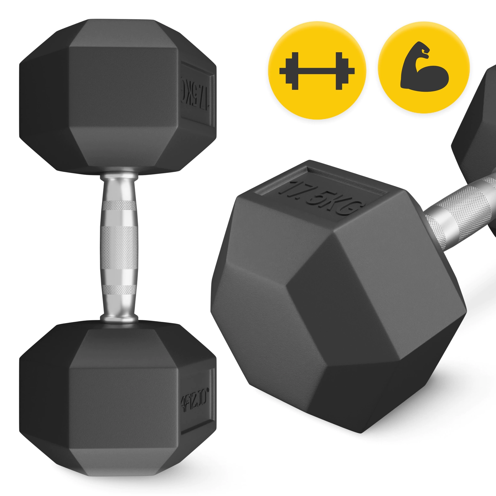 4Fizjo HEX tērauda hantele, 17.5 kg, melna