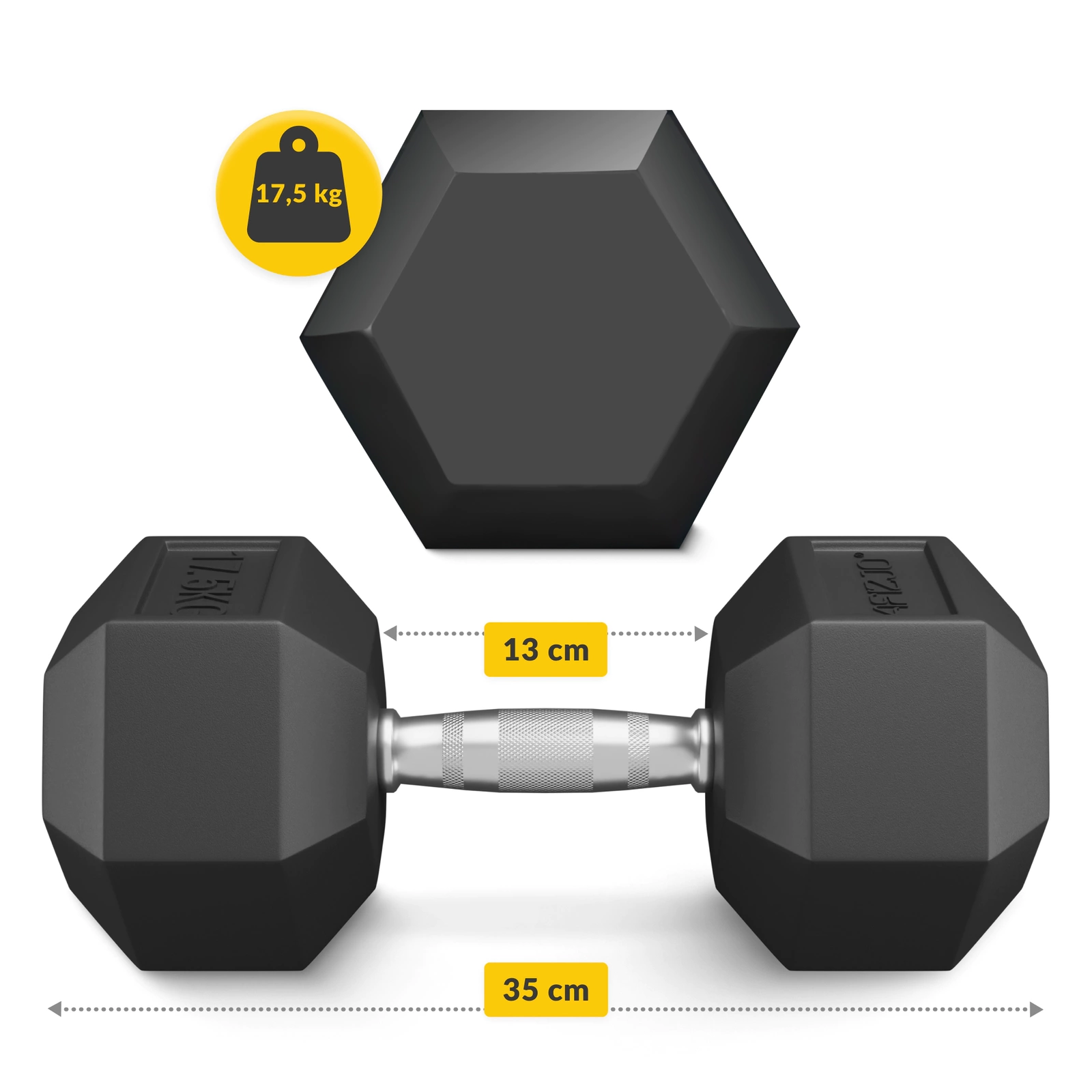 4Fizjo HEX tērauda hantele, 17.5 kg, melna