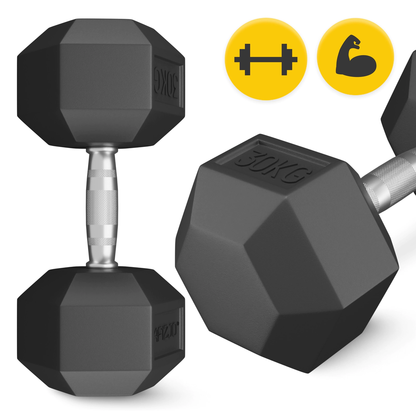 Стальная гантель 4Fizjo HEX с резиновым покрытием, 30 кг, черная