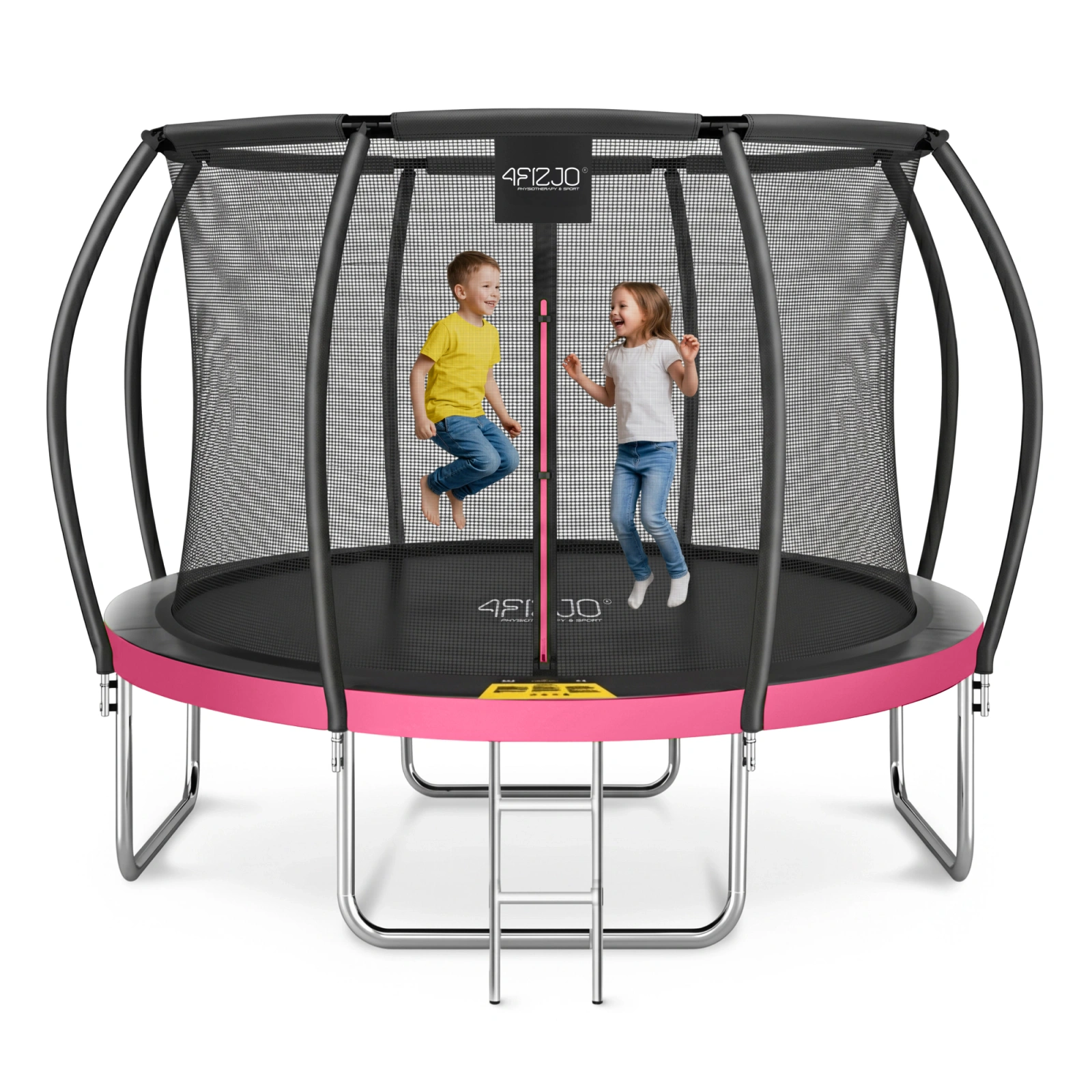 4Fizjo PRO Bērnu dārza batuts ar iekšējo tīklu, 374 cm (12FT), Rozā/Melns