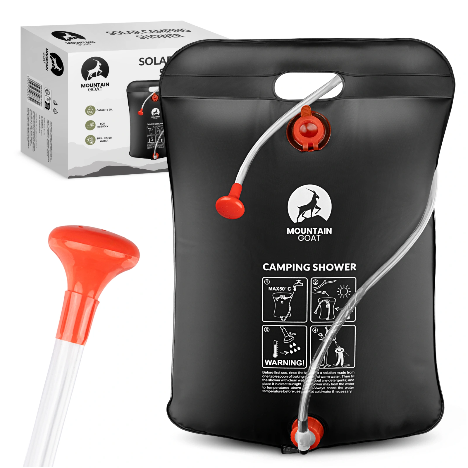 Солнечный туристический душ 4Fizjo Mountain Goat 20 л, Черный