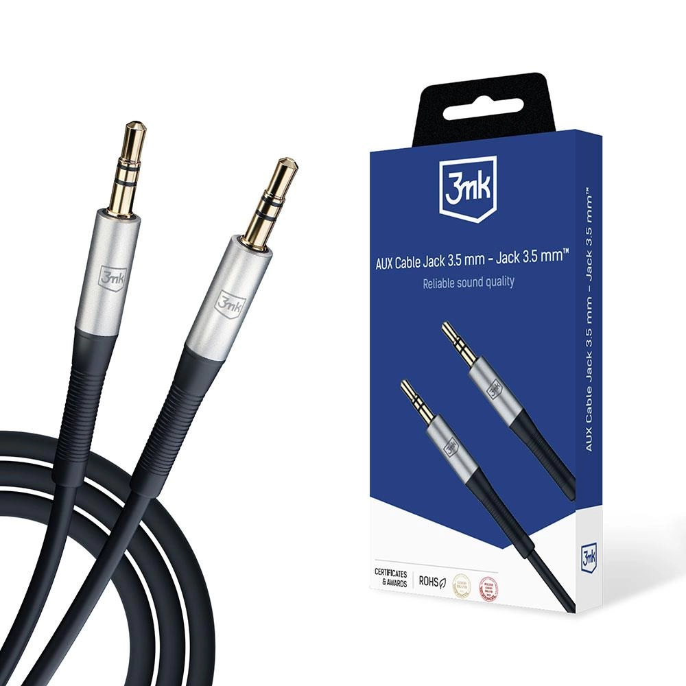 3mk AUX minijack 3.5 mm kabelis (1 m), balts