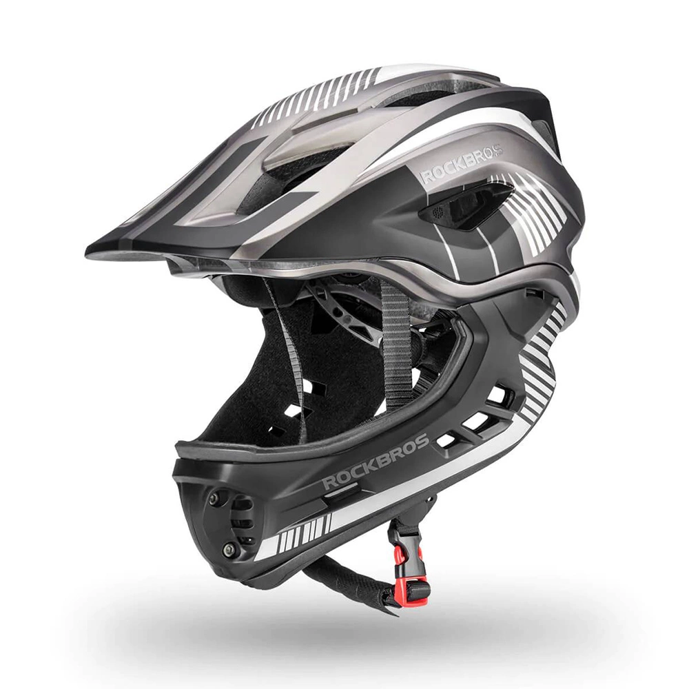 Rockbros TT-32SBTG-S Children's Bicycle Helmet with Removable Chinbar, Size S, Gray