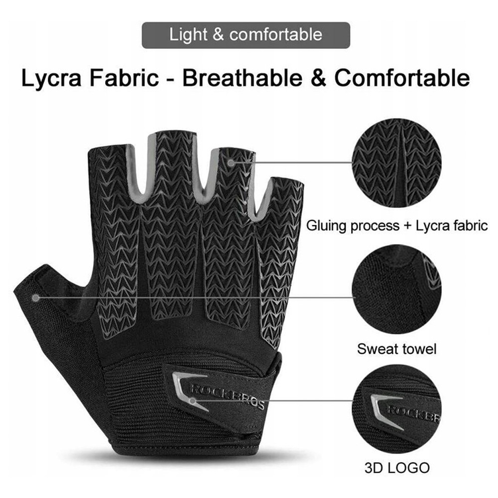 Rockbros S169BGR Size S Cycling Gloves with Gel Inserts, Gray