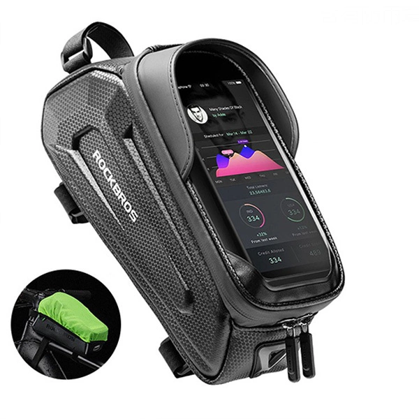 Rockbros B68 velosipēda rāmja soma ar tālruņa nodalījumu un pārvalku, 1.7L, melna
