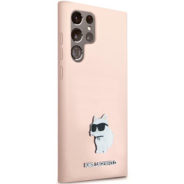 Karl Lagerfeld Samsung Galaxy S23 Ultra Case Silicone Choupette Metal Pin, Pink
