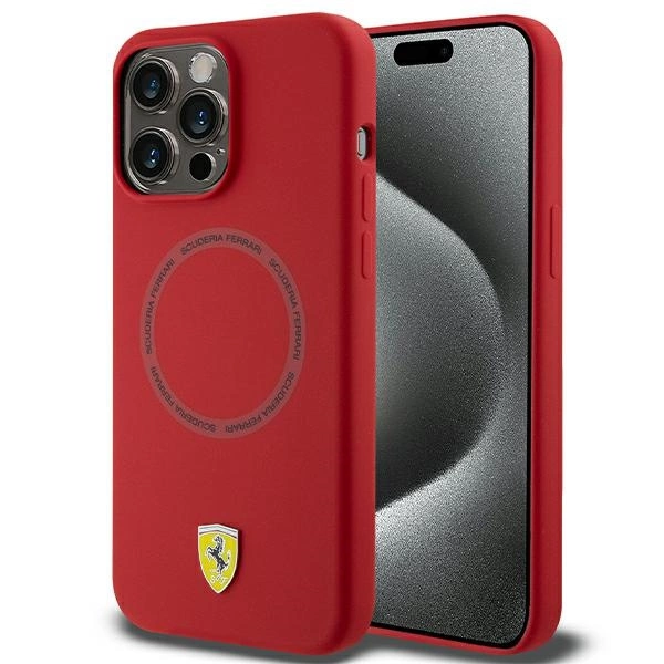 Ferrari Silikona gredzena MagSafe apvalks ar apdruku iPhone 15 Pro Max - sarkans | Silicone Printed Ring case for red