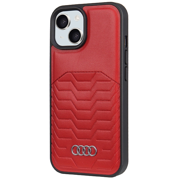 Audi iPhone 15 Plus / 14 Plus vāciņš Synthetic Leather MagSafe, sarkans