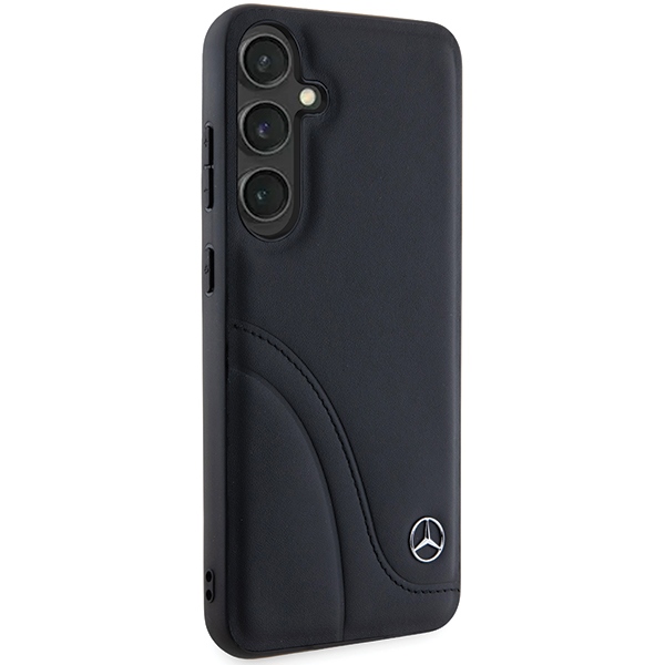 Mercedes Samsung Galaxy S24 Case Leather Curved Stitches, Black