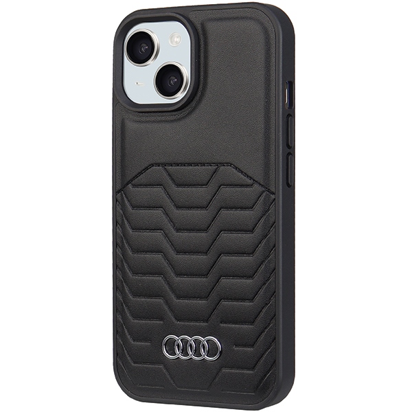 Audi iPhone 15 / 14 / 13 vāciņš Synthetic Leather MagSafe, melns