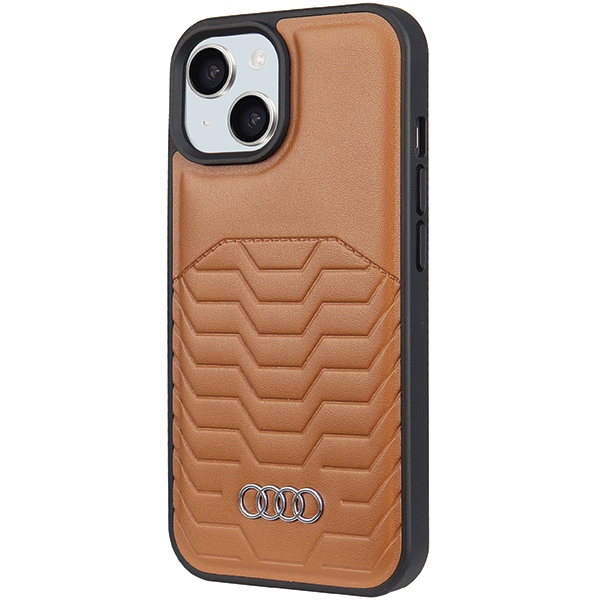 Audi iPhone 15 Plus / 14 Plus vāciņš Synthetic Leather MagSafe, brūns