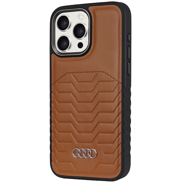Чехол Audi для iPhone 15 Pro Synthetic Leather MagSafe, коричневый