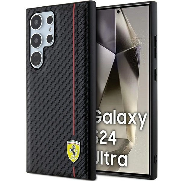 Ferrari Carbon Printed Line korpuss priekš Samsung Galaxy S24 Ultra - melns | case for black