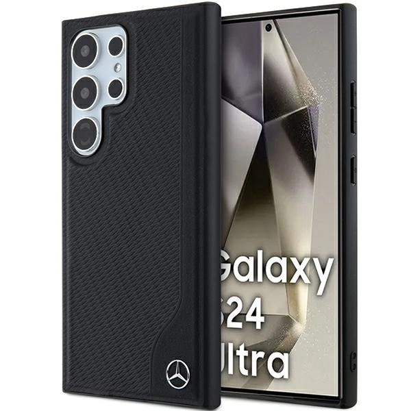 Samsung Galaxy S24 Ultra (SM-S928) Mercedes Leather Debossed Line MagSafe Case Cover, Black | Telefona Maciņš Vāks...