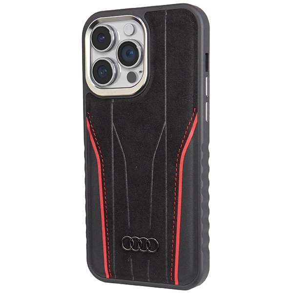 Audi iPhone 14 Pro чехол Genuine Leather MagSafe, черный/красный