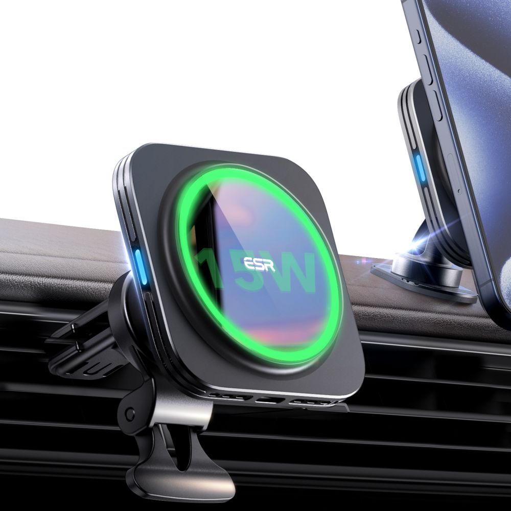 ESR Halolock magnētiskais QI2 turētājs automašīnai ar MagSafe 15 W induktīvo lādētāju ventilācijas atverei -...