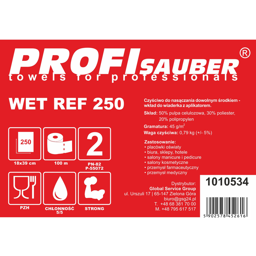 Profi Sauber WET REF 250 neaustas drānas rullis, 256 loksnes
