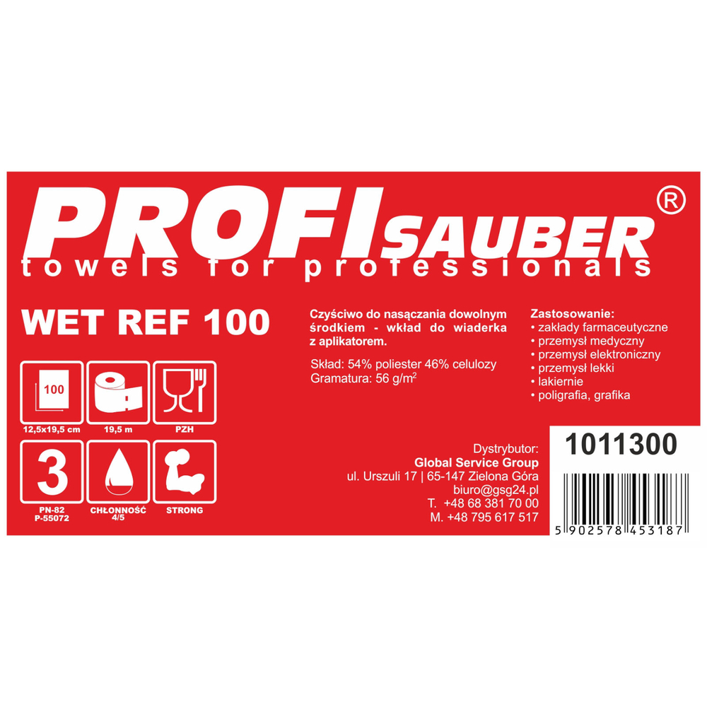 Безворсовые салфетки Profi Sauber POWER 100 в рулоне, 100 шт.