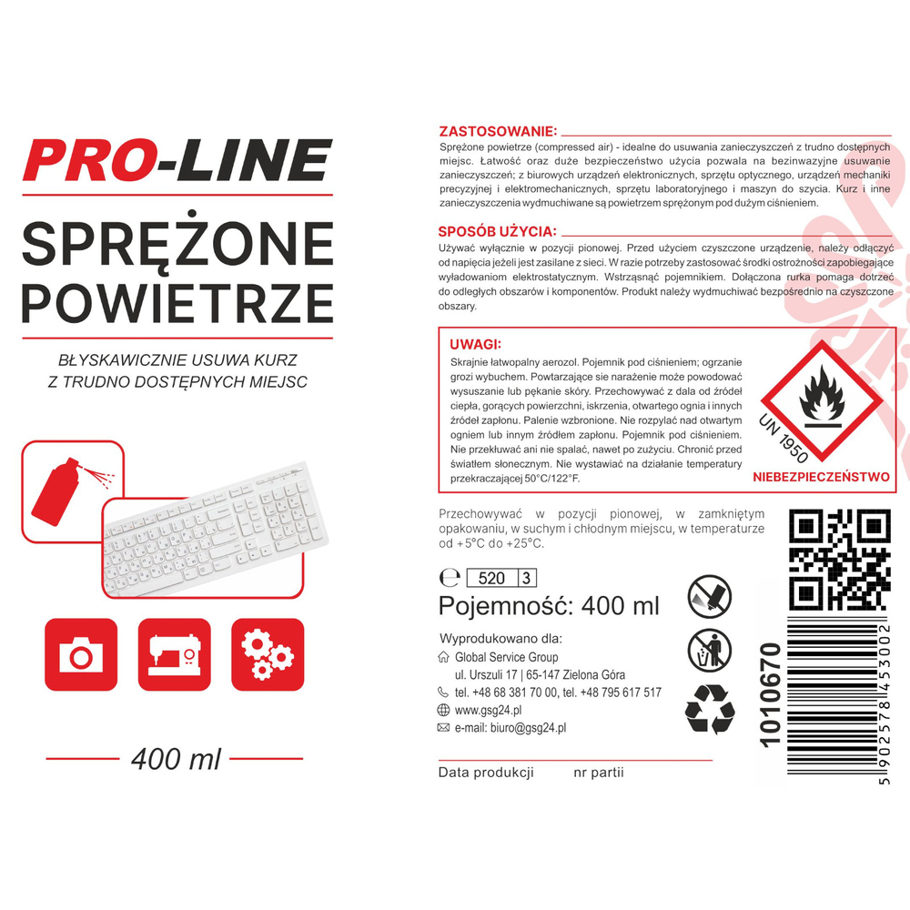 Compressed Air for Electronics Cleaning Pro-Line 400ml