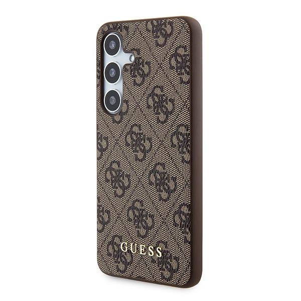 Guess Samsung Galaxy S24 vāciņš 4G Metal Gold Logo, brūns