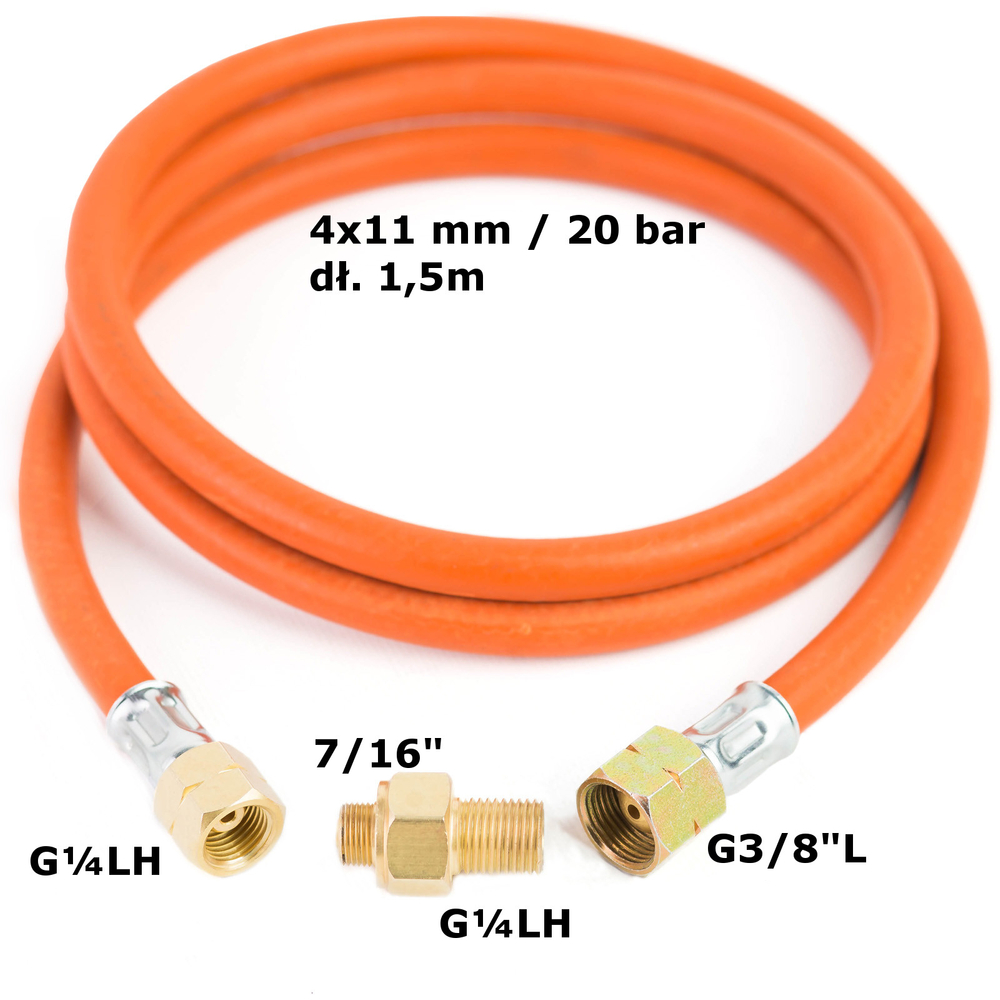 Meva Gas Cylinder Reduction Connection G 3/8\" L - 7/16\", 1.5 m Hose