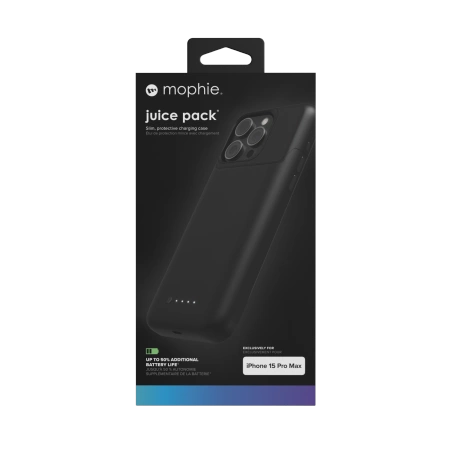 Mophie Juice Pack apvalks iPhone 15 Pro Max ar iebūvētu 3000 mAh barošanas banku - melns | case for with built-in...