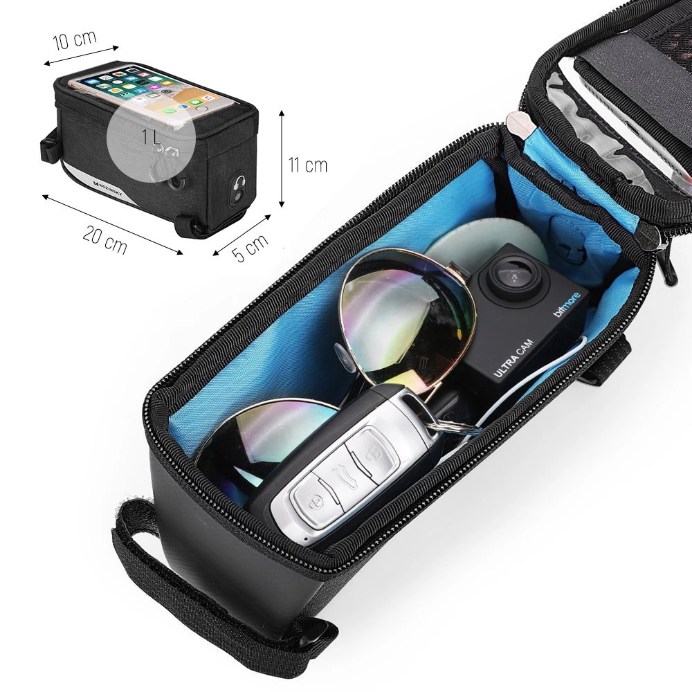 Wozinsky rāmja velosipēda soma tālruņa līdz 6,5 collu 1l melna (WBB6BK) | frame bike bag phone cover up to 6.5...