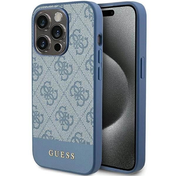 Guess iPhone 15 Pro vāciņš 4G Stripe Collection, zils