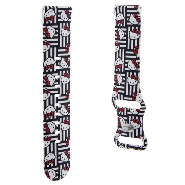 Hello Kitty universāla 22mm viedpulksteņa siksniņa Silicone Heads & Stripes, melna