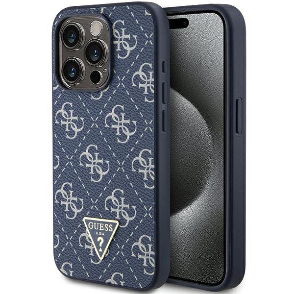 Guess 4G Triangle Metal Logo vāciņš iPhone 15 Pro Max, zils