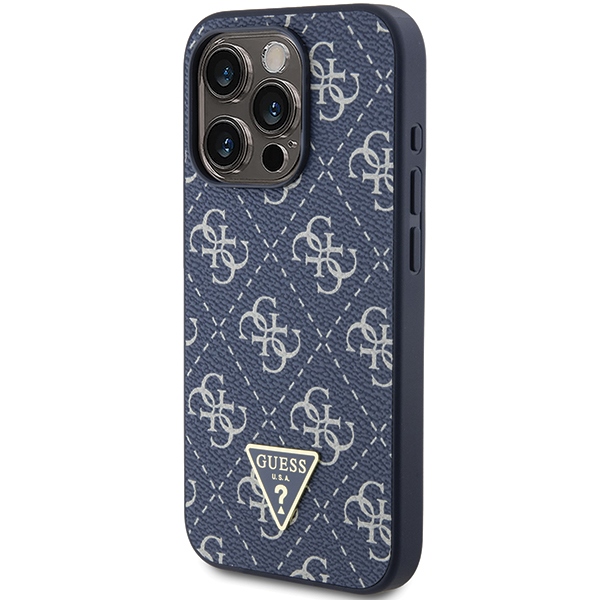 Guess 4G Triangle Metal Logo Case for iPhone 15 Pro Max, Blue