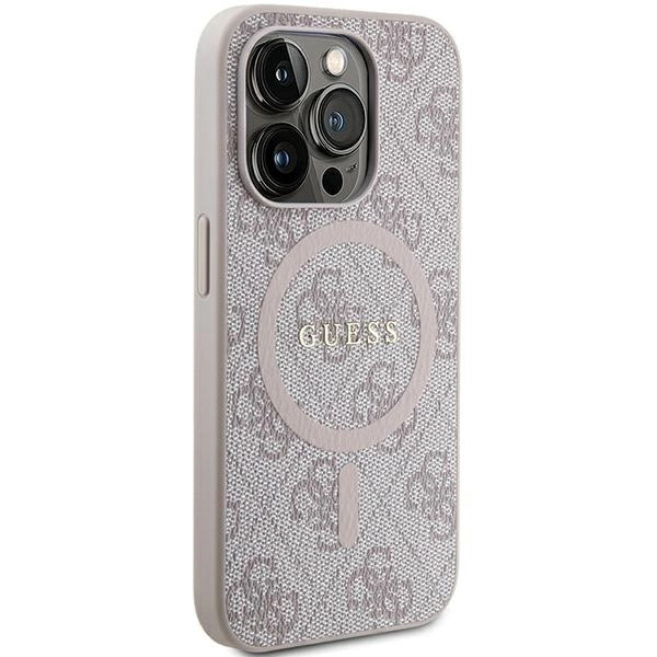 Apple iPhone 13 Pro Max 6.7\'\' Guess 4G Collection Leather Metal Logo MagSafe Case Cover, Pink | Чехол Кейс...