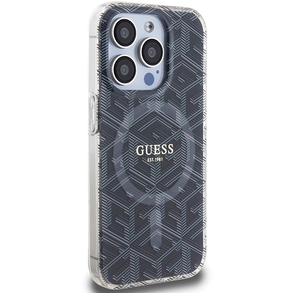 Guess iPhone 15 Pro vāciņš IML GCube MagSafe, melns