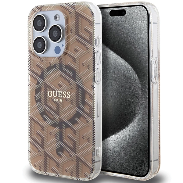 Guess iPhone 15 Pro vāciņš IML GCube MagSafe, brūns