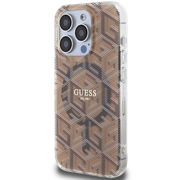 Guess iPhone 15 Pro vāciņš IML GCube MagSafe, brūns