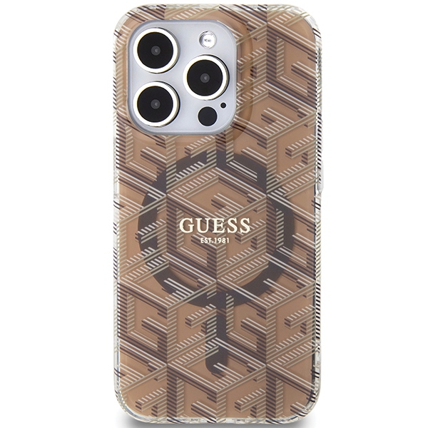 Guess iPhone 15 Pro vāciņš IML GCube MagSafe, brūns