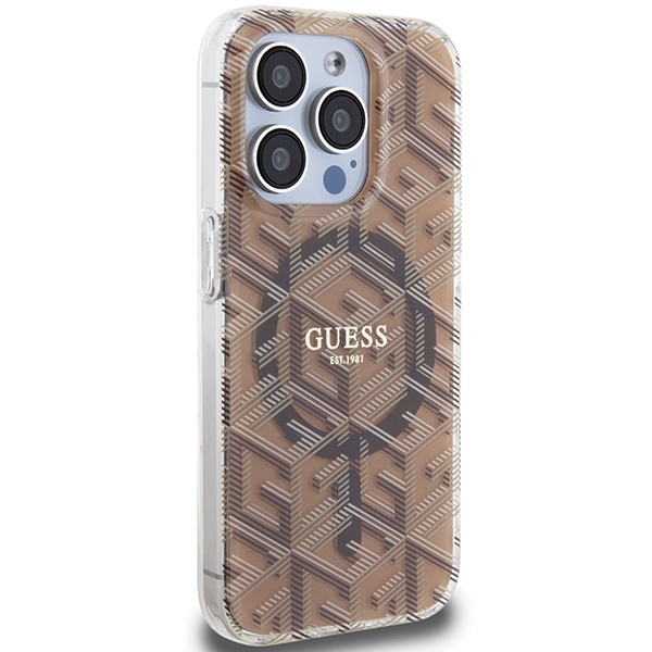 Guess iPhone 15 Pro vāciņš IML GCube MagSafe, brūns