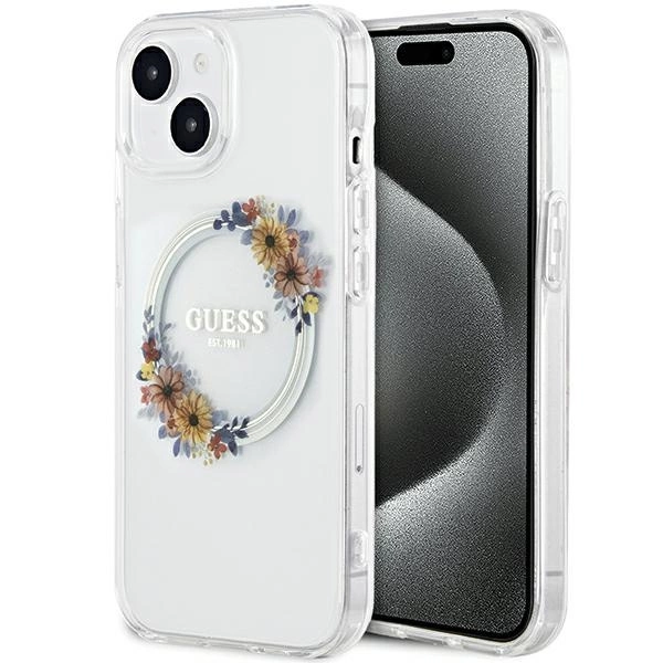 Guess IML Flowers Wreatch MagSafe apvalks iPhone 15 / 14 13 - caurspīdīgs | case for transparent