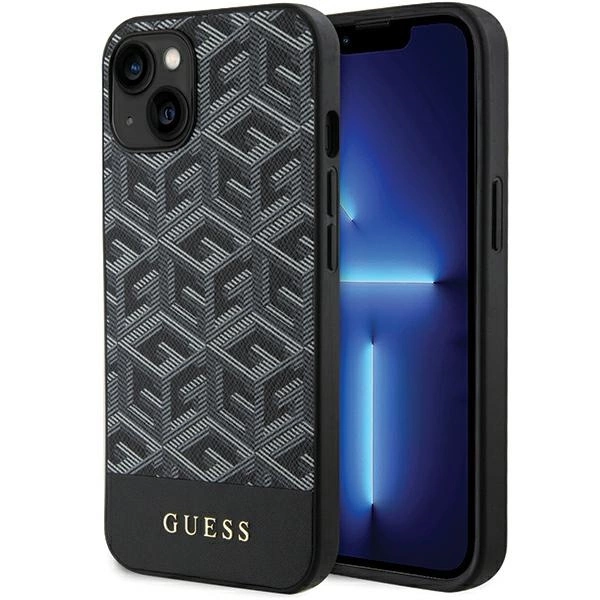 Guess iPhone 15 / 14 / 13 vāciņš GCube Stripes MagSafe, melns